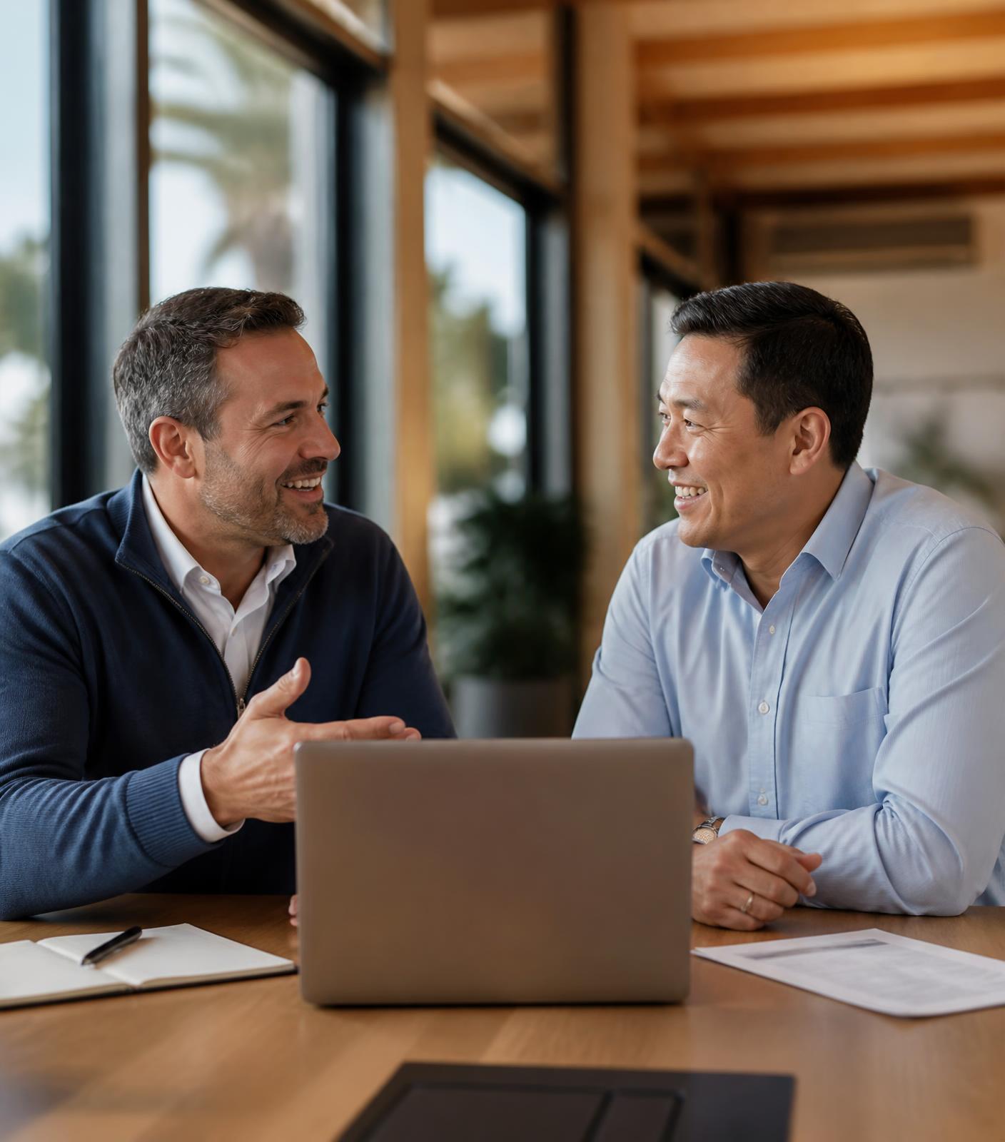 Two of The Policy's insurance advisors talking together in their Calabasas office